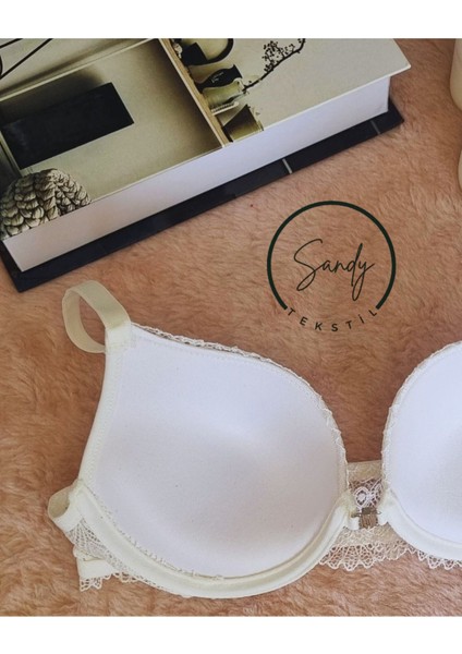 Dantelli Önden Açılan Taş Klipsli Yarım Destekli Gelinlik Ekru Sütyen Takımı indirimleri