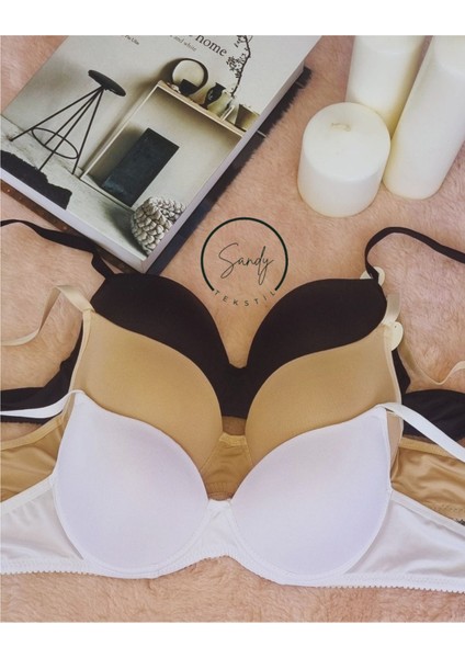 Dolgusuz Telli Desteksiz Toparlayıcı Pamuklu Sütyen 3'lü Siyah Beyaz Ten