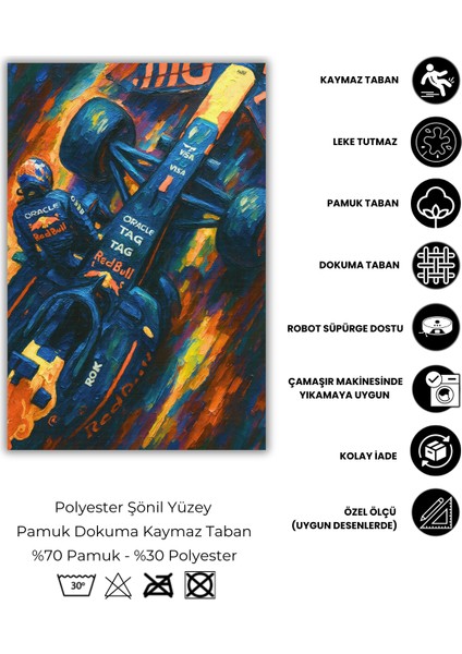 Çok Renkli Araba Yarış Tutkunları Halısı Dijital Baskılı Dokuma Kaymaz Tabanlı Yıkanabilir Çalışma Odası Halısı F1 Halısı