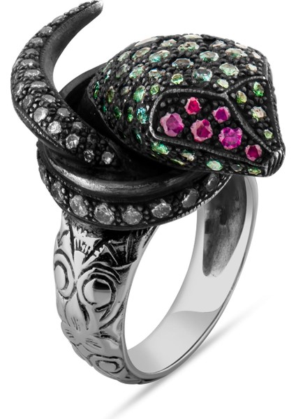 3.78 Karat Pırlanta Zümrüt Yüzük, Yılan Figürlü, Gerçek Pırlanta, Sertifikalı Mücevher