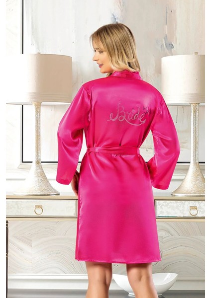 5910 Kadın Saten Bride Sabahlık-Fuşya