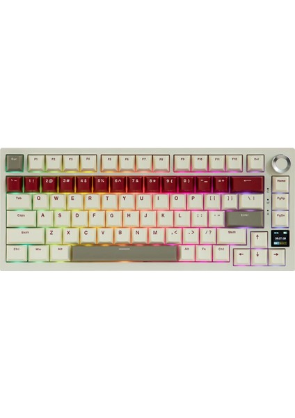 Ajazz AK820 Pro 3 Modlu%75 Mekanik Klavye, Tft Akıllı Ekran Gasket-Mounted Oyuncu Klavyesi, Bluetooth 5.1/2.4g Kablosuz/type-C Kablolu (AK820 Pro - Krem Kırmızı - Gift Switch)