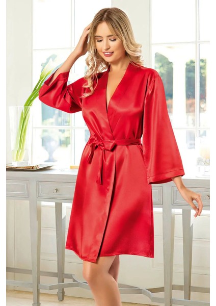 5907 Kadın Saten Bride Sabahlık-Kırmızı fiyatları