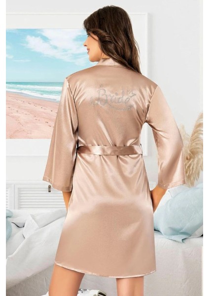 5911 Kadın Saten Bride Sabahlık-Vizon