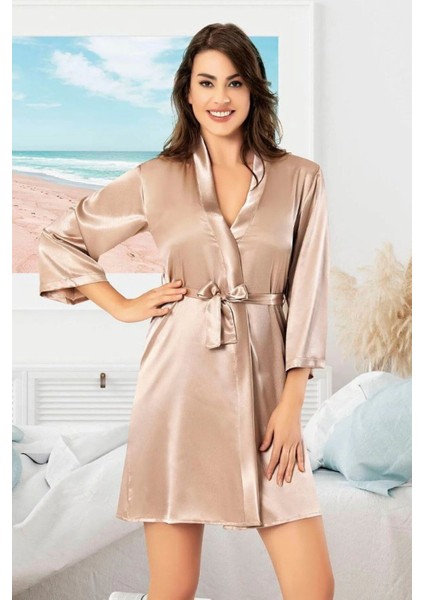5911 Kadın Saten Bride Sabahlık-Vizon fiyatları