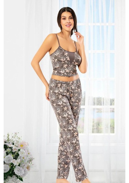 8901 Kadın Sabahlıklı Pijama Takımı-Füme fiyatları