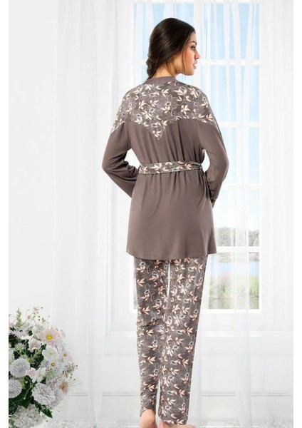 8901 Kadın Sabahlıklı Pijama Takımı-Füme modelleri