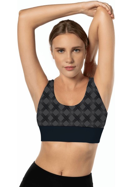 Antrasit Desenli Yüksek Destekli Sırt Detaylı Kaplı Kadın Spor Sütyeni fiyatları