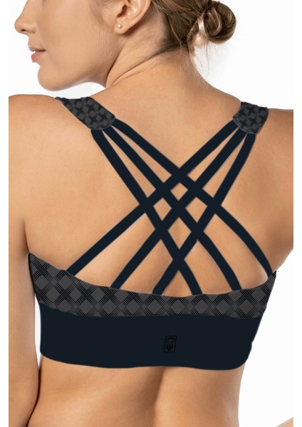 Antrasit Desenli Yüksek Destekli Sırt Detaylı Kaplı Kadın Spor Sütyeni modelleri