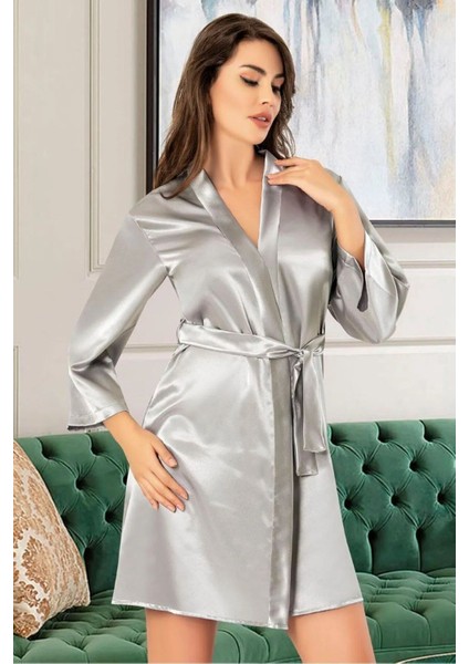 5913 Kadın Saten Bride Sabahlık-Gri fiyatları