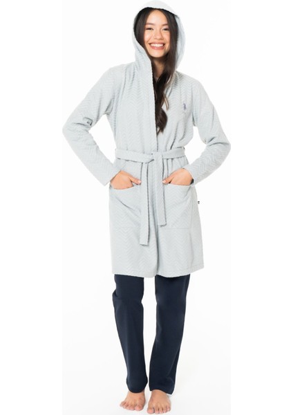 U.s Polo Assn. 20127 Kadın Ince Polar Uzun Kollu Kapişonlu Sabahlık-Gri