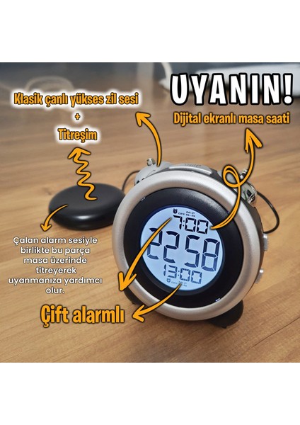 Çift Alarmlı Titreşimli Yüksek Zil Sesli Tarih Göstergeli LED Işıklı Dijital Masa Saati modelleri