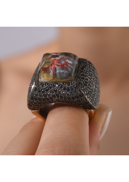 6.00 Karat Siyah Pırlanta Safir Yüzük, Deniz Yıldızı Motifli, Gerçek Pırlanta, Sertifikalı Mücevher fiyatları