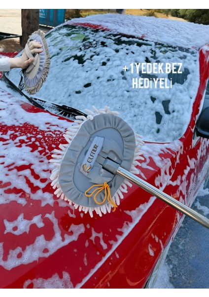 Çok Fonksiyonlu 2 In 1 Mikrofiber Araba Yıkama Fırçası Teleskopik Uzun Saplı Detay Fırçası Oto Mopu