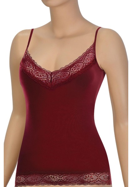 Kadın Atlet V Yaka Dantel Yaka (%96 Pamuk - %4 Elastan)