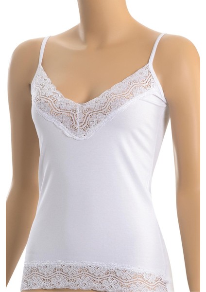 Kadın Atlet V Yaka Dantel Yaka (%96 Pamuk - %4 Elastan)