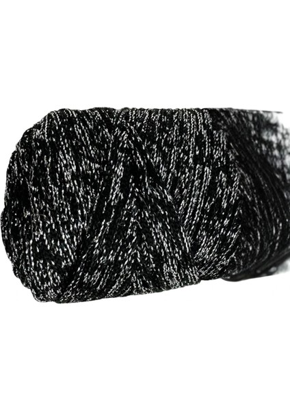 Makrome İpi 3mm Polyester Siyah Gümüş Simli