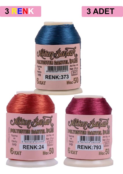 3 Adet Altınbaşak Oya ve Dantel Ipi 20 gr - Royaleks - No: 024 - 793 - 373