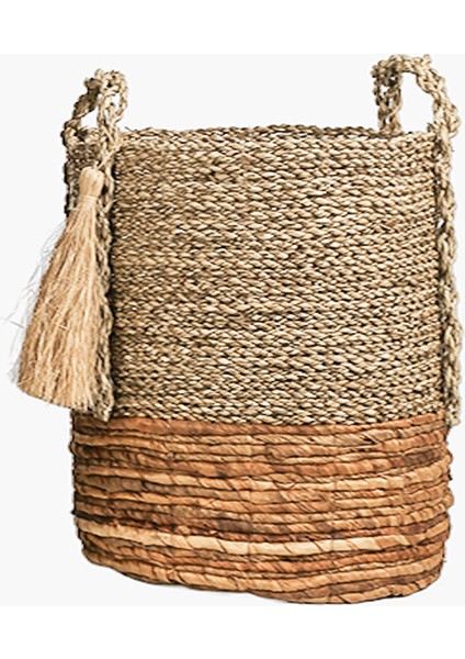 Seagrass Aksesuarlı Kulplu Sepet S 28X28X35
