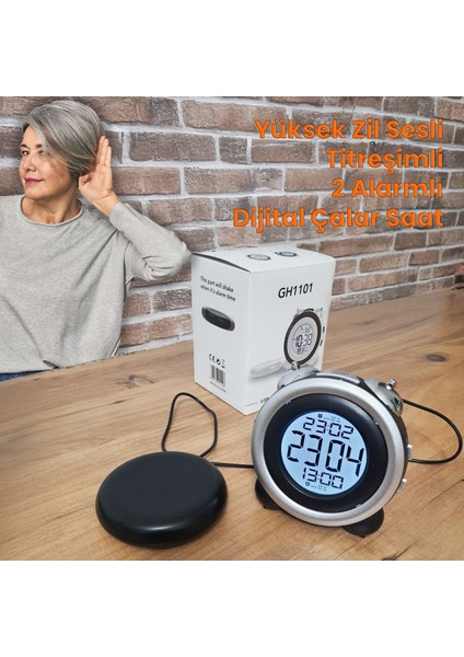 Çift Alarmlı Titreşimli Yüksek Zil Sesli Tarih Göstergeli LED Işıklı Dijital Masa Saati