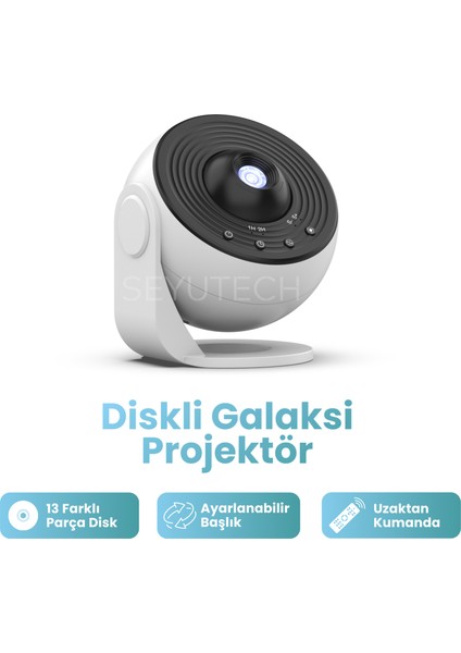 Diskli Galaksi Projektör 13 Film Disk Hd Gerçekçi Yıldızlı Galaksi Gökyüzü Masa ve Gece Lambası