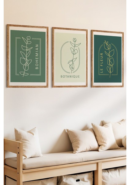 3 Parça Minimal Lineart Botanik Çiçekler Temalı Ahşap Çerçeve Görünümlü Mdf Tablo Seti fiyatları