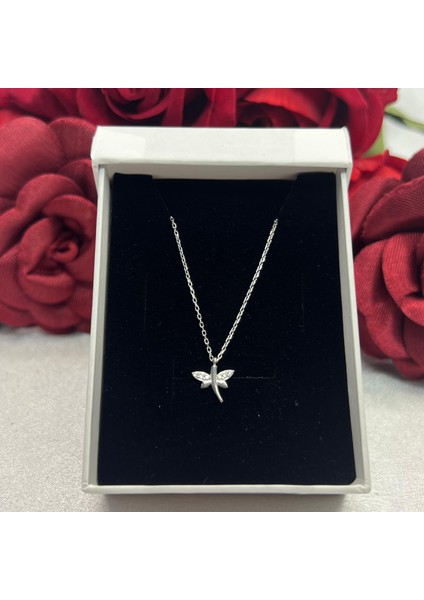 Zirkon Taşlı Yusufçuk Kadın Kolyesi 925 Ayar Gümüş Zincirli Rodyumlu