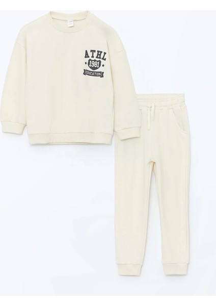 Lcw Kids Bej Bisiklet Yaka Erkek Çocuk Sweatshirt ve Eşofman Alt 2'li