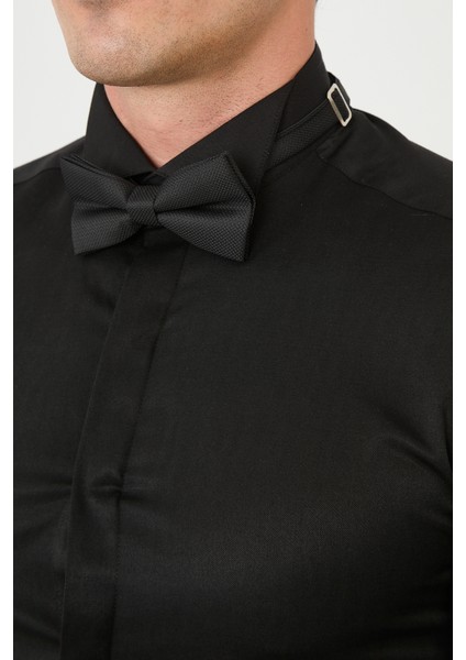 Saten Ata Yaka Smokin Gizli Düğmeli Pamuklu Likralı Slim Fit Erkek Gömlek modelleri