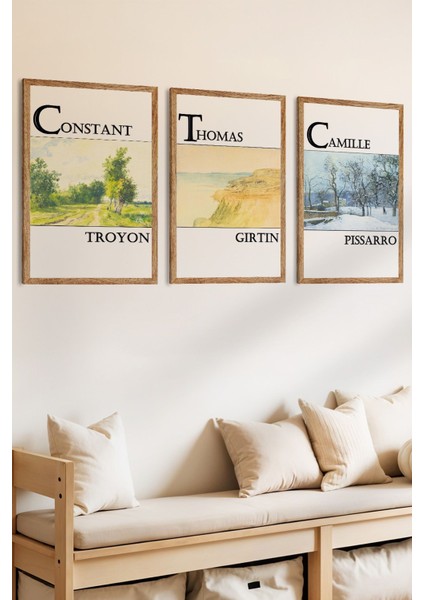 3 Parça Troyon Gırtın ve Pıssarro Temalı Ahşap Çerçeve Görünümlü Mdf Tablo Seti fiyatları