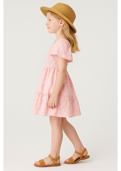 Kız Çocuk Pembe Çiçek Desenli Elbise, Kız Çocuk Elbise modelleri