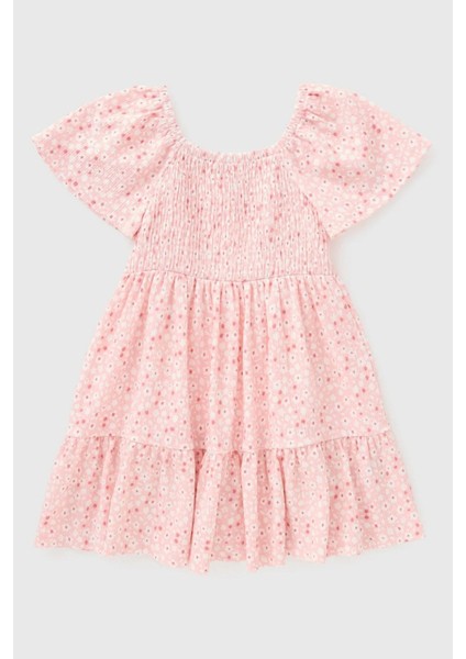 Kız Çocuk Pembe Çiçek Desenli Elbise, Kız Çocuk Elbise