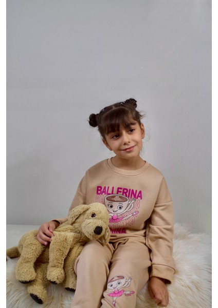 Bej Renk Balerina Cappuccina Baskılı 3 Iplik Kız Çocuk Eşofman Takım 3/10 Yaş indirimleri