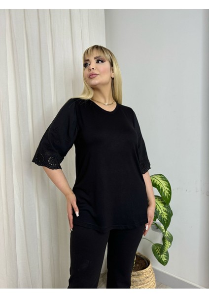 Kadın Büyük Beden Bisiklet Yaka Kolları Fisto Detay Esnek Viskon Bluz fiyatları