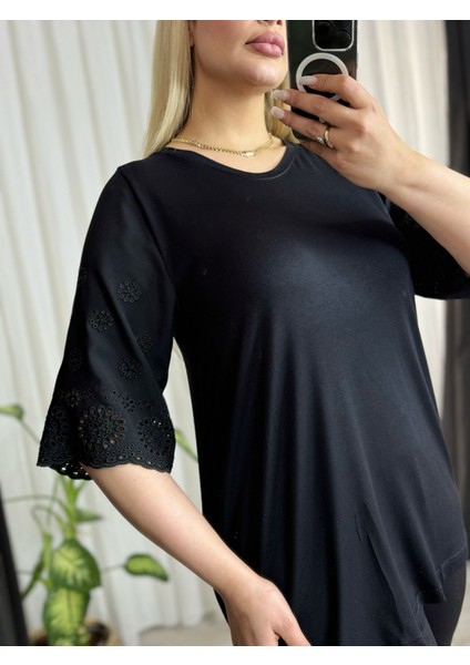 Kadın Büyük Beden Bisiklet Yaka Kolları Fisto Detay Esnek Viskon Bluz modelleri