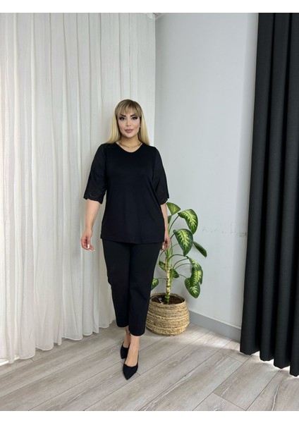 Kadın Büyük Beden Bisiklet Yaka Kolları Fisto Detay Esnek Viskon Bluz fırsatları