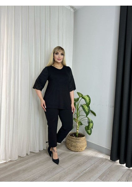 Kadın Büyük Beden Bisiklet Yaka Kolları Fisto Detay Esnek Viskon Bluz indirimleri