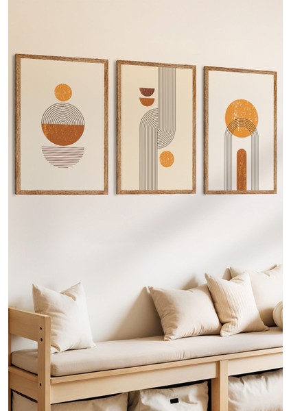 3 Parça Soyut Doğa ve Organik Formlar Temalı Ahşap Çerçeve Görünümlü Mdf Tablo Seti fiyatları