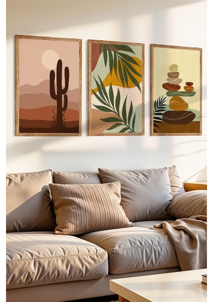 3 Parça Doğanın 3 Hali Konsepli Ahşap Çerçeve Görünümlü Mdf Tablo Seti