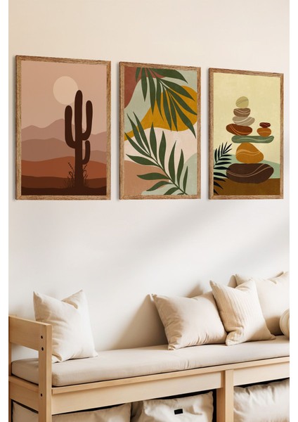 3 Parça Doğanın 3 Hali Konsepli Ahşap Çerçeve Görünümlü Mdf Tablo Seti fiyatları