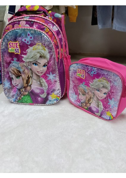 Elsa ve Anna Karakterli 3 Bölmeli Beslenme Çantalı Ilkokul Çocuğu Çantası