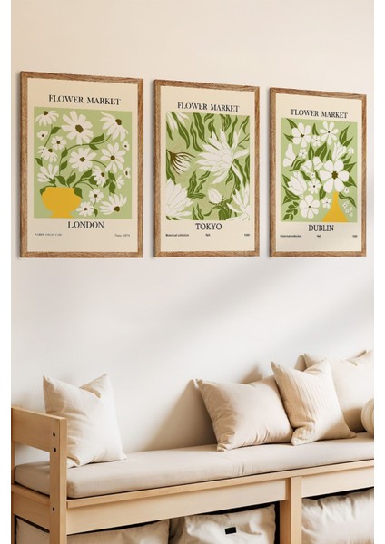 3 Parça London Tokyo ve Dublin Temalı Ahşap Çerçeve Görünümlü Mdf Tablo Seti fiyatları