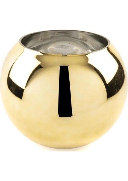 Gold Yuvarlak Cam Vazo 25 cm