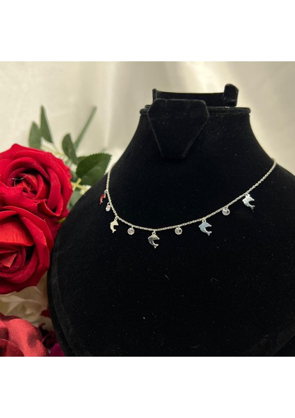 Yunus Figürlü Kadın Kolyesi 925 Ayar Gümüş Rodyumlu Zirkon Taşlı