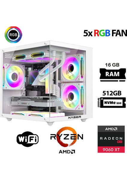 Eco X50 Ryzen 5 7500F 16GB Ram 512GB M.2 Nvme SSD 16GB RX9060 Xt Oyuncu Masaüstü Bilgisayarı