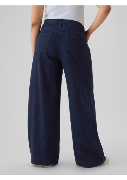 Kadın Lacivert Mid Rise UltraSoft Baggy Jean Pantolon modelleri