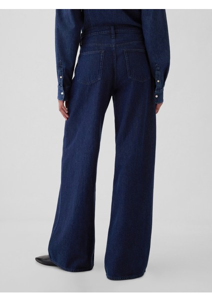 Kadın Lacivert Mid Rise UltraSoft Baggy Jean Pantolon indirimleri