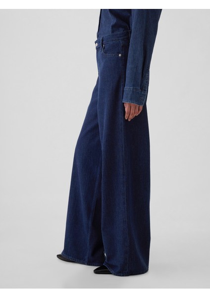 Kadın Lacivert Mid Rise UltraSoft Baggy Jean Pantolon