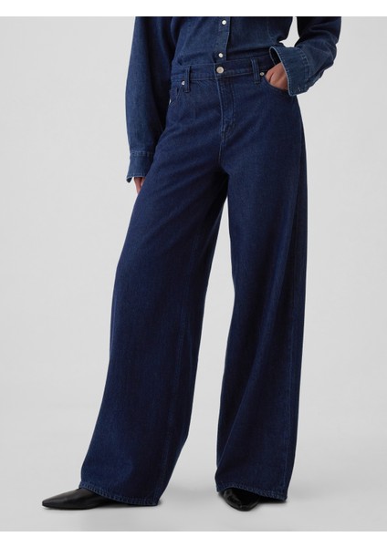 Kadın Lacivert Mid Rise UltraSoft Baggy Jean Pantolon