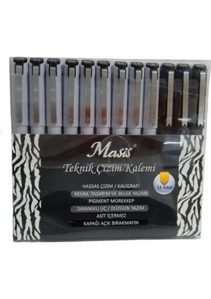 Teknik Çizim Kalemi Siyah Yuvarlak-Fırça-Kesik Uç 12 Li fiyatları